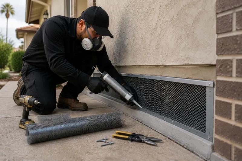 Rodent Exclusion & Rodent-Proofing McAllen, TX 1 Professional rodent exclusion and rodent proofing service in McAllen, TX sealing entry points to prevent rodent infestations.